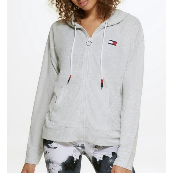 Tommy Hilfiger Sport-waffle knit Grey Zip up Hoodie - Picture 1 of 6